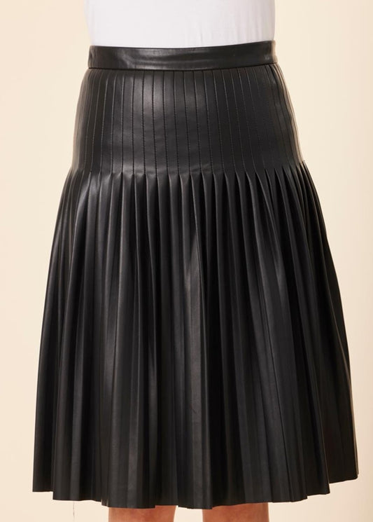 Vegan Leather Pleated Skirt