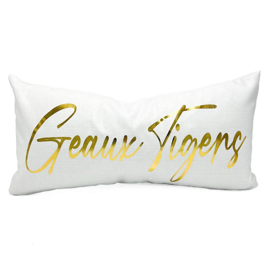 White Velvet Gold Foil Geaux Tigers Pillow