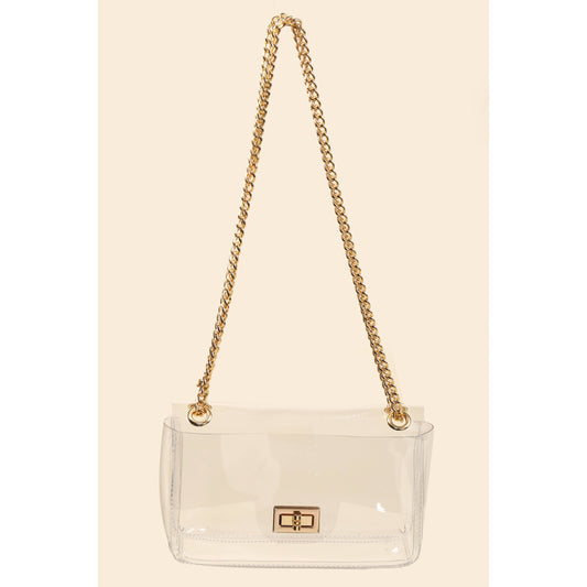 Turn Lock Chain Strap Clutch Bag