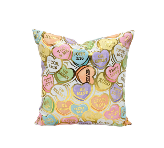 Gold Foil Conversation Hearts Valentines Pillow