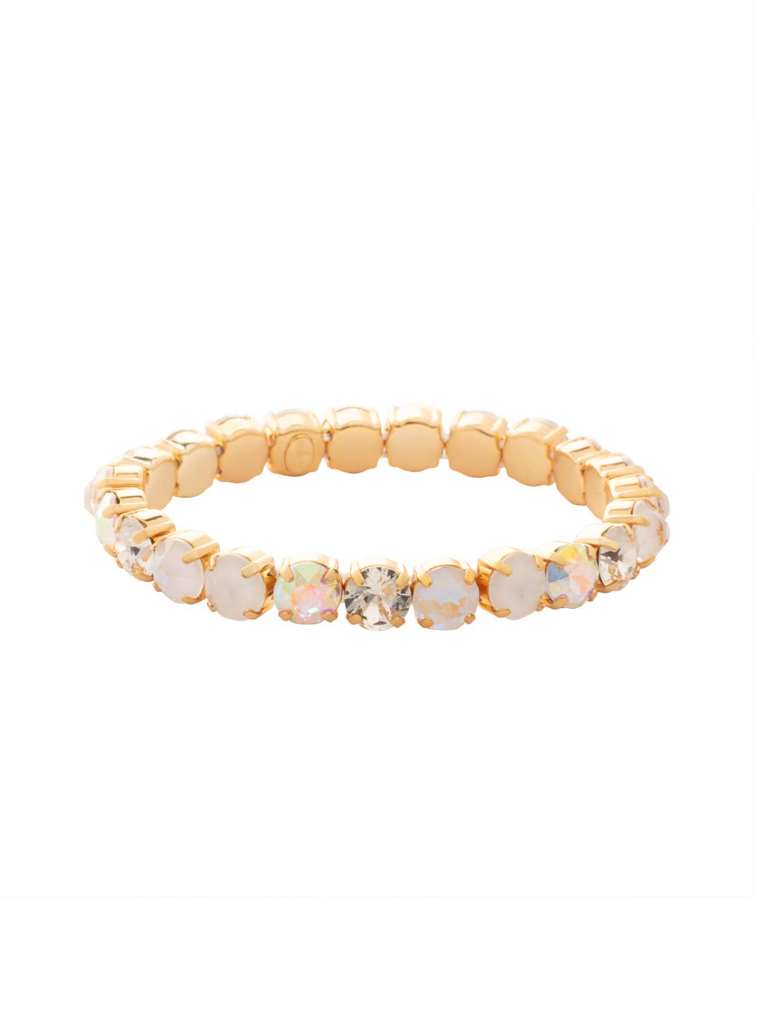 Icy White & AB 10K Gold Crystal Stretch Bracelet 7in