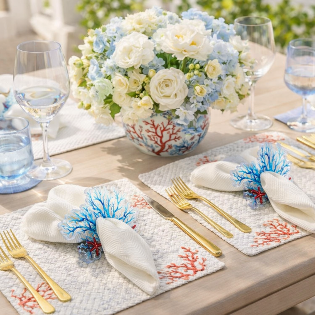Acrylic Napkin Ring, Blue Coral  Set of 4