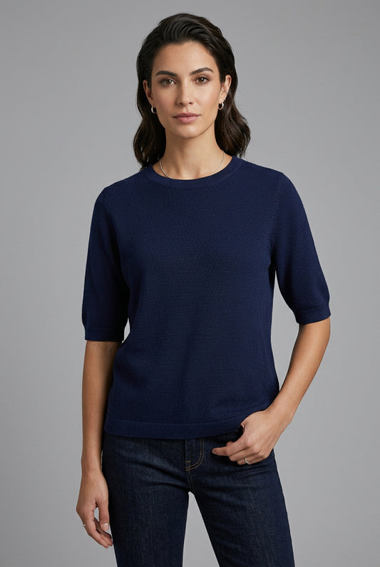 Ribbed Cuff/Hem Crew Neck Sweater Knit Top