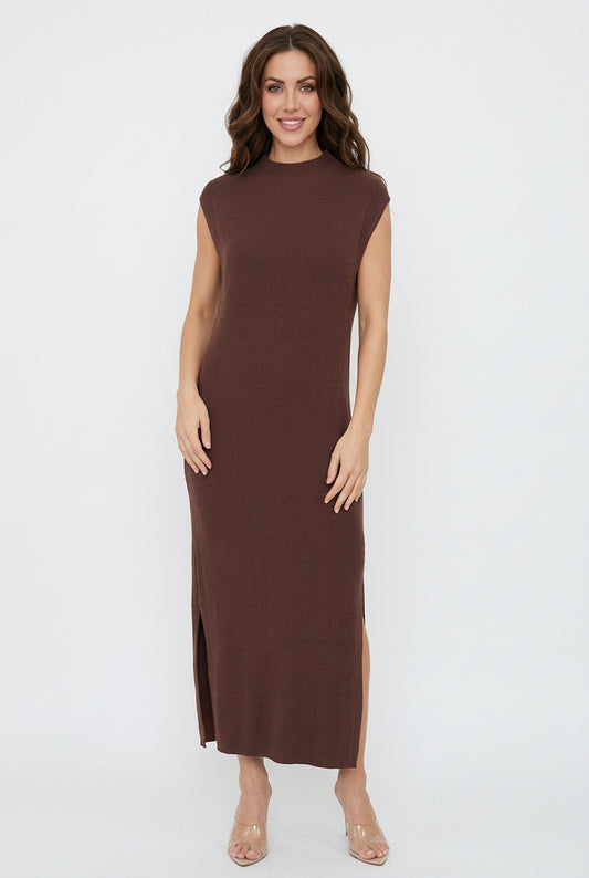 Sleeveless Crew Neck Double Slit Knit Dress